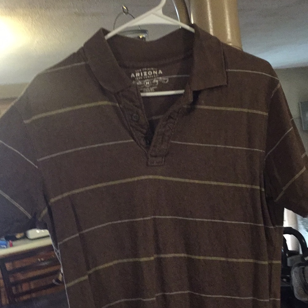 Brown Striped Polo Shirt Medium 100% Cotton